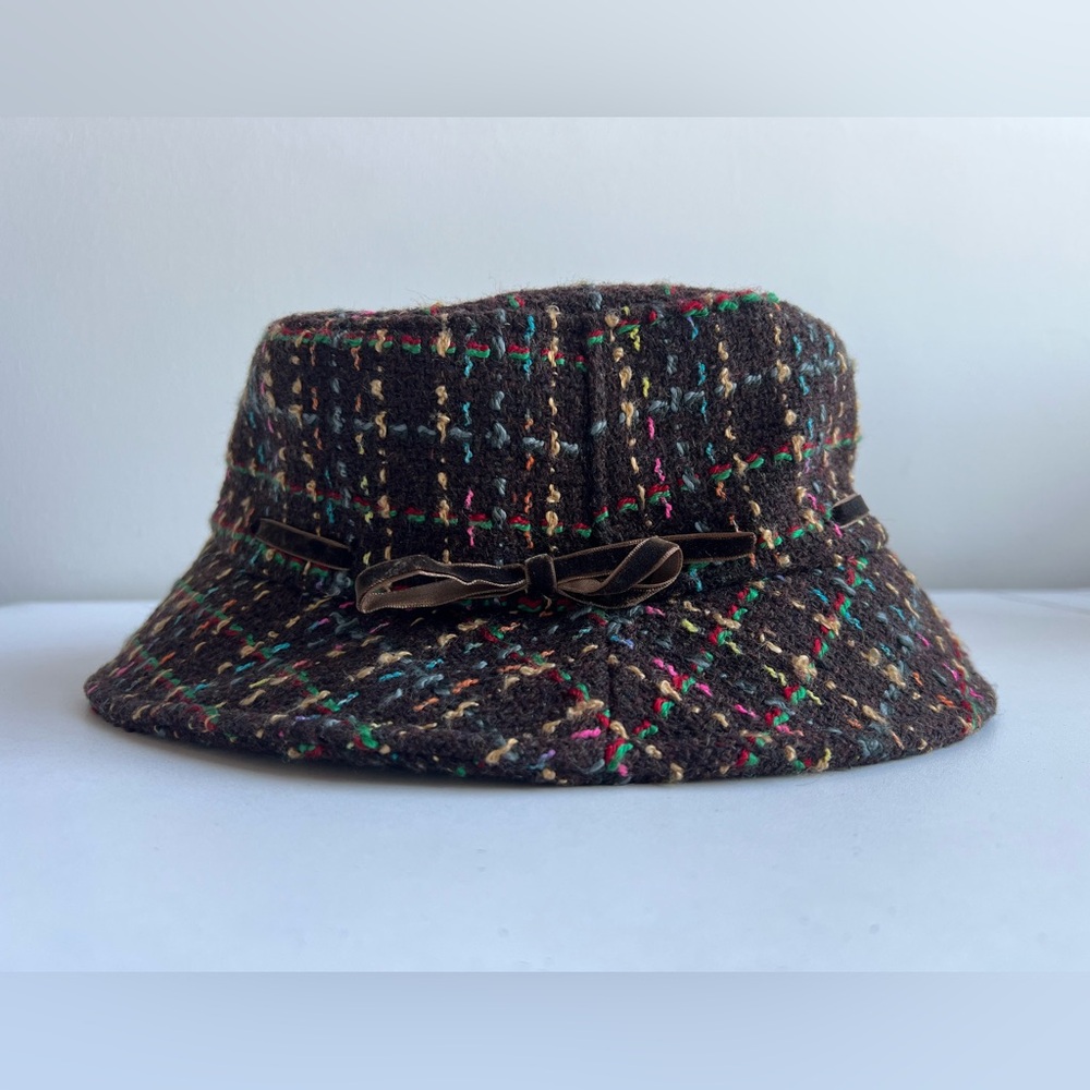 Nine West‎ Y2K Multicolor Tweed Bucket Hat with Bow Detail